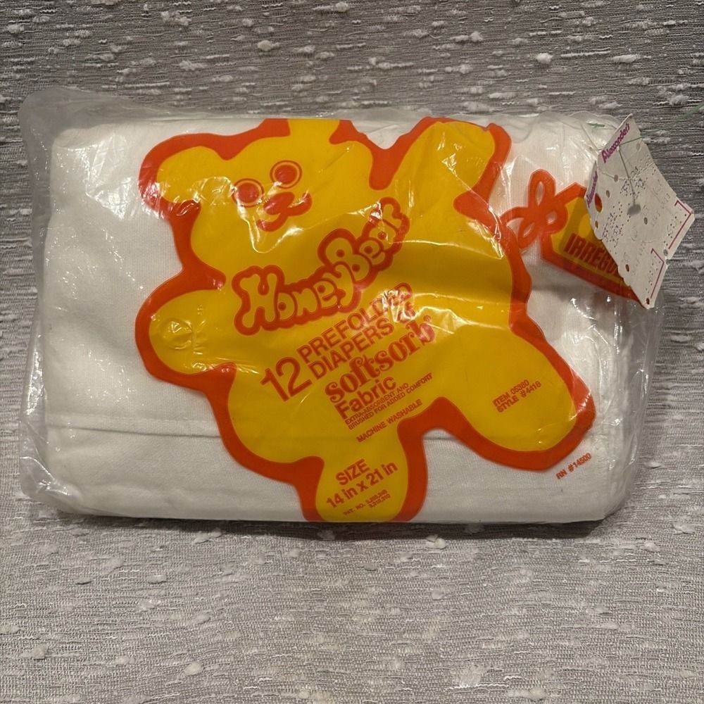 Vintage Honey Bear 12 Pre‎ Folded Diapers Softsorb Fabric 14 X 21" Sealed